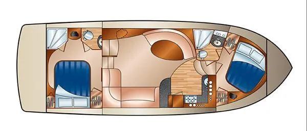 Slide: The Image of 2006 Silverton 39 Motor Yacht floor plan with two bedrooms and living area. - 2