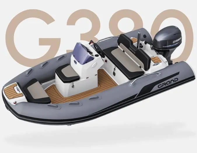 Slide: The Image of 2025 Grand G380N inflatable boat with sleek design and modern features. - 1