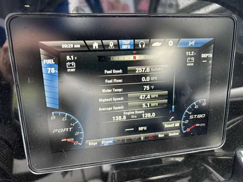 Slide: The Image of Yamaha Boats 2019 212X dashboard display showing fuel, speed, and engine data. - 9
