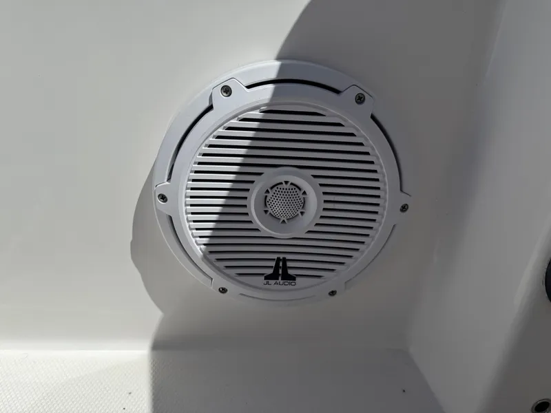 Slide: The Image of White JL Audio speaker on 2018 Everglades 230 Center Console boat. - 20