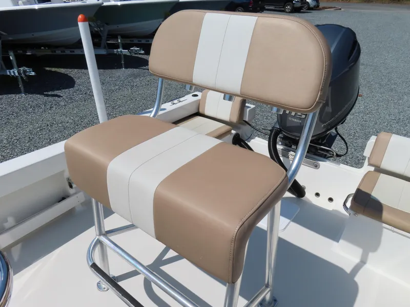 Slide: The Image of 2018 Parker 1801 Center Console boat seat with beige and white upholstery. - 23