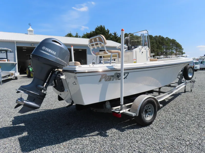 Slide: The Image of 2018 Parker 1801 Center Console boat with Yamaha outboard motor on a trailer. - 3