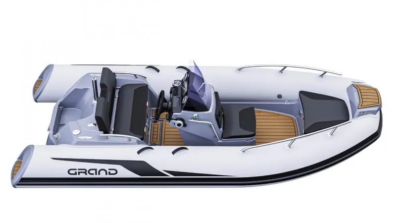 Slide: The Image of 2025 Grand G420 inflatable boat with sleek design and modern features. - 2
