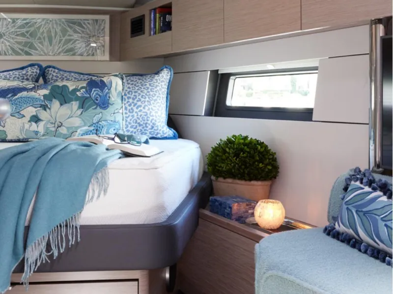Slide: The Image of Luxurious interior of 2023 Hanse 460 yacht with elegant bedding and decor. - 11