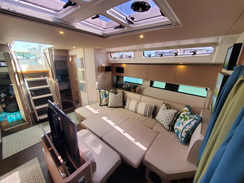 Slide: The Image of Luxurious interior of 2023 Hanse 460 yacht with spacious seating and modern design. - 20