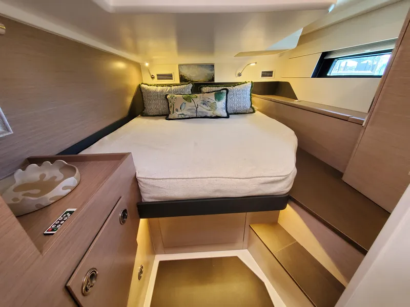 Slide: The Image of Luxurious cabin interior of 2023 Hanse 460 yacht with cozy bed and modern design. - 26