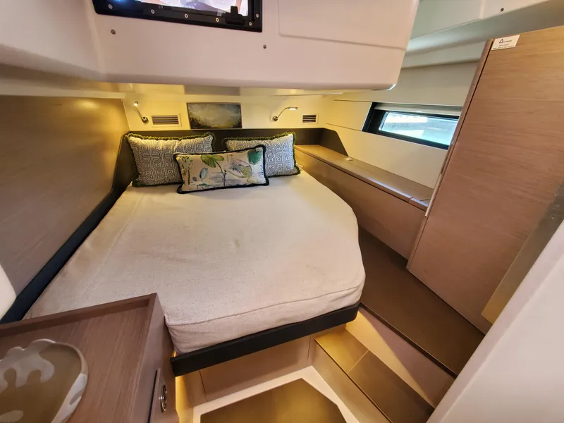 Slide: The Image of Luxurious cabin interior of 2023 Hanse 460 yacht with cozy bed and modern design. - 27