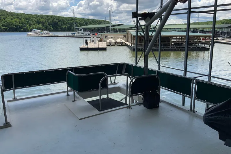 Slide: The Image of Houseboat deck overlooking marina and lake, Lakeview 16 x 65, 1997 model. - 5