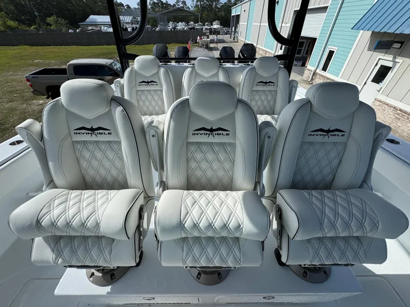 Slide: The Image of Luxurious seating on 2025 Invincible 46 Catamaran, featuring diamond-stitched upholstery and ergonomic design. - 25