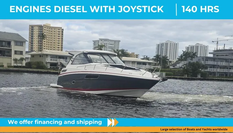 Slide: The Image of 2019 Regal 35 Sport Coupe cruising on water, diesel engine, joystick control, 140 hours. - 0