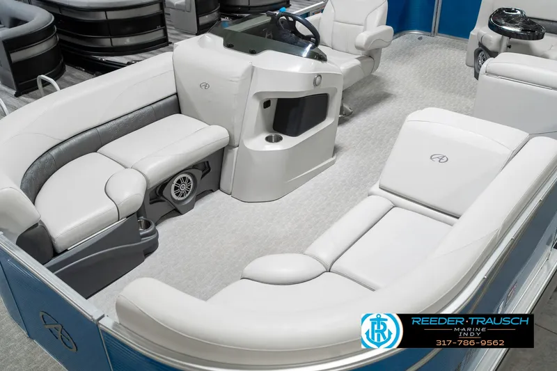 Slide: The Image of 2025 Avalon 2285 LSZ CRB boat interior with luxurious seating and modern design. - 12