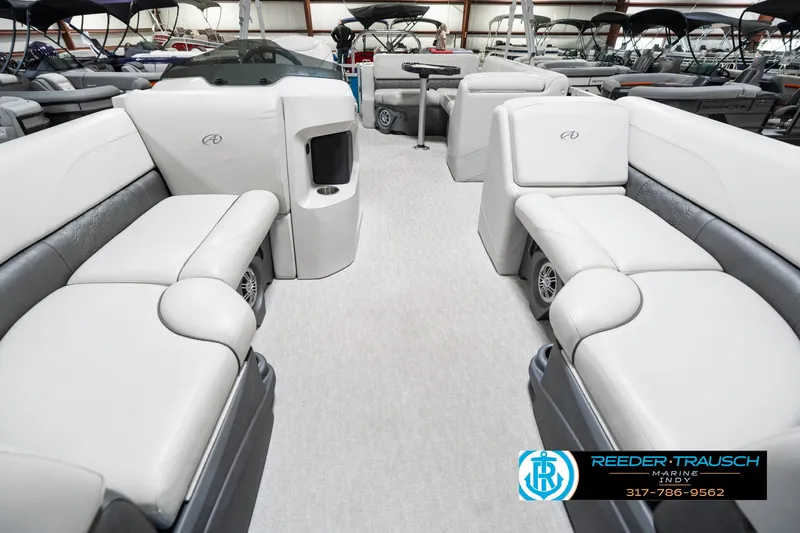 Slide: The Image of 2025 Avalon 2285 LSZ CRB pontoon boat interior with luxurious seating and modern design. - 16