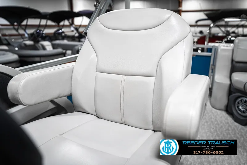 Slide: The Image of Luxurious seating in 2025 Avalon 2285 LSZ CRB boat, featuring plush white upholstery. - 40