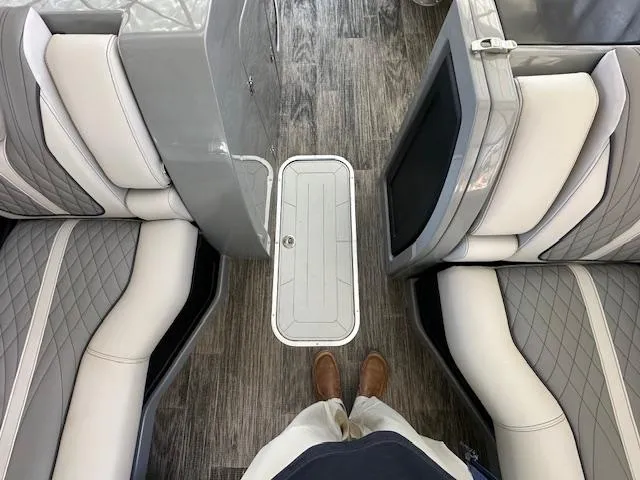 Slide: The Image of Luxurious interior of 2021 Godfrey Sanpan 2400 ULC pontoon boat with plush seating. - 5