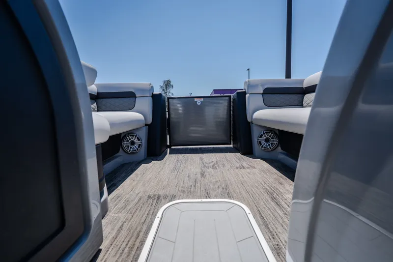 Slide: The Image of Interior view of 2021 Godfrey Sanpan 2400 ULC pontoon boat with luxurious seating. - 25