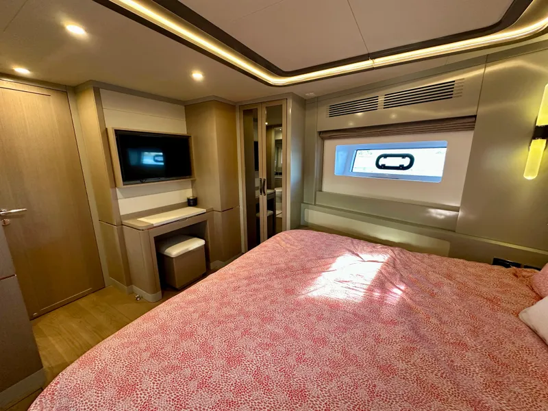 Slide: The Image of Luxurious cabin interior of 2024 Sirena 68 yacht with modern amenities and stylish design. - 23