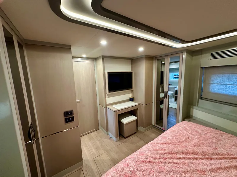 Slide: The Image of Luxurious interior of 2024 Sirena 68 yacht with modern design and cozy bedroom. - 27