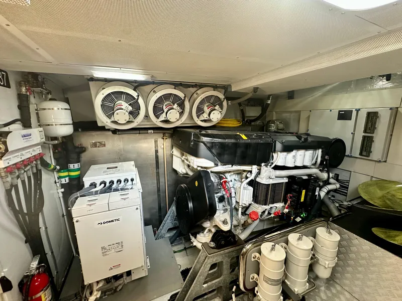 Slide: The Image of Engine room of 2024 Sirena 68 yacht, featuring advanced machinery and ventilation systems. - 45