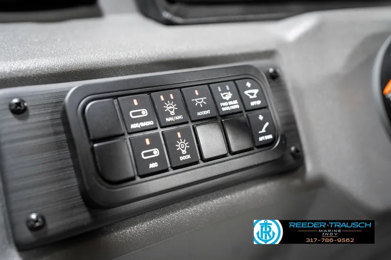 Slide: The Image of Control panel of 2025 Bennington 21 SSB boat with labeled switches. - 35