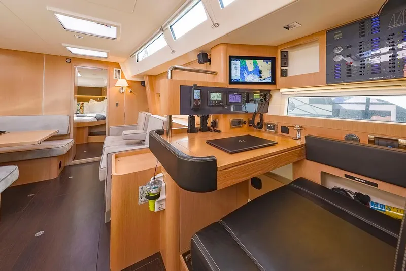 Slide: The Image of Luxurious interior of a 2018 Amel 55 yacht with modern navigation equipment. - 13