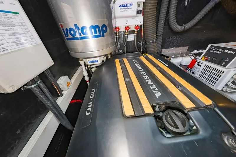 Slide: The Image of Engine room of 2018 Amel 55 yacht featuring Volvo Penta engine and Votemp system. - 35