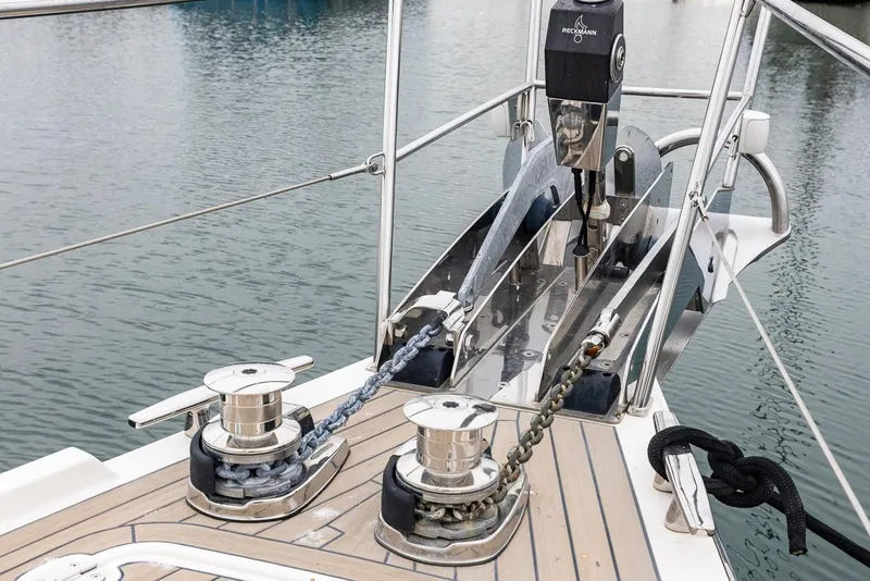Slide: The Image of Bow of 2018 Amel 55 yacht with anchor chain and winches. - 39