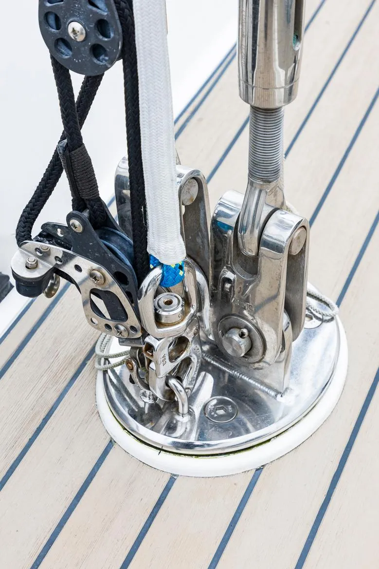 Slide: The Image of Close-up of Amel 55 yacht rigging and deck hardware, 2018 model. - 42