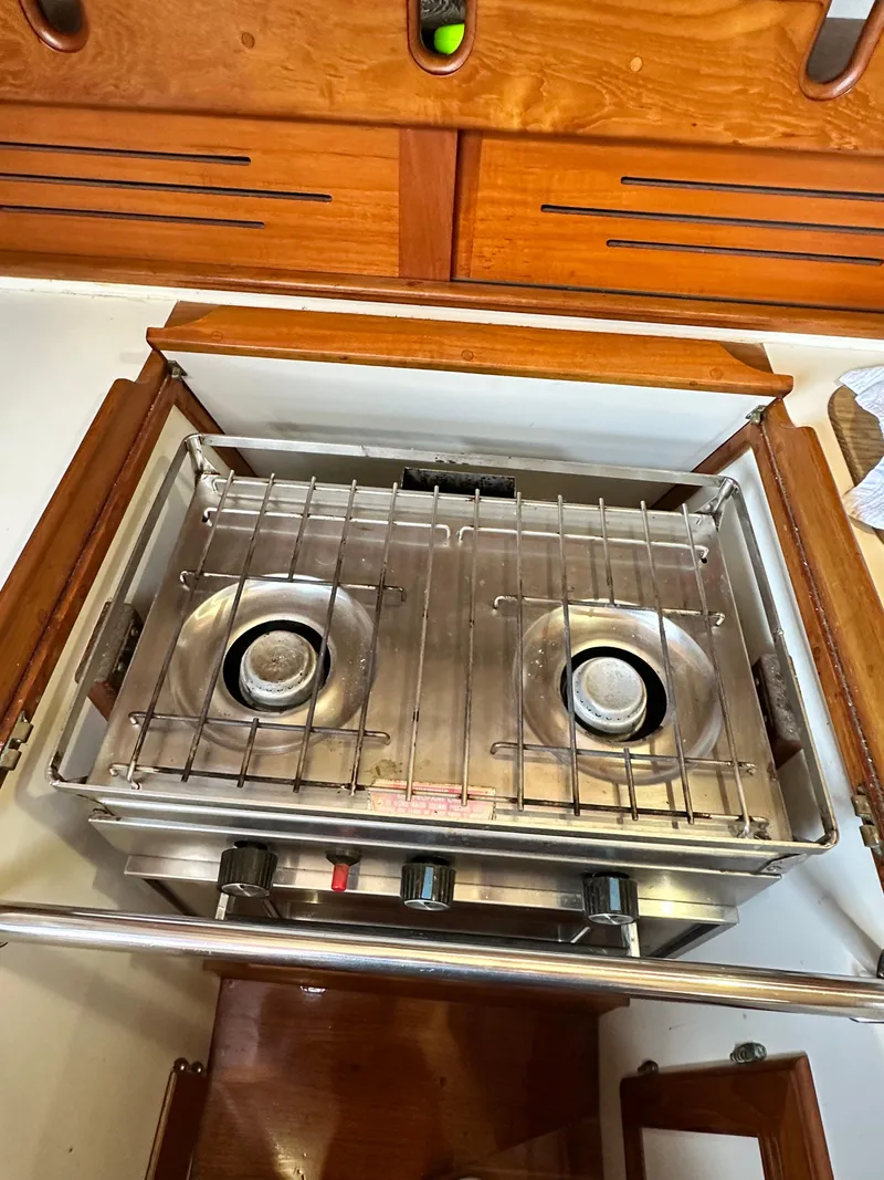 Slide: The Image of Two-burner stove in 1988 Cape Dory 30 MK II sailboat galley. - 25