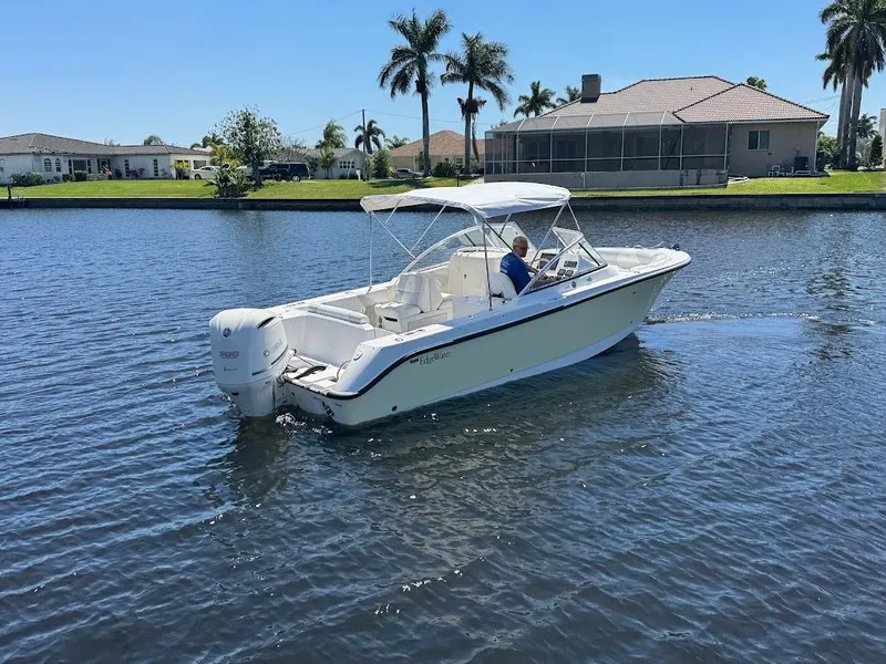 Slide: The Image of 2009 Edgewater 245 CX boat cruising on a sunny day near waterfront homes. - 14