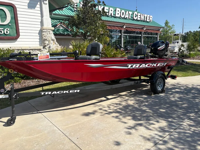 The Image of 2025 Tracker Panfish 17 boat in red, displayed at Tracker Boat Center. - 0