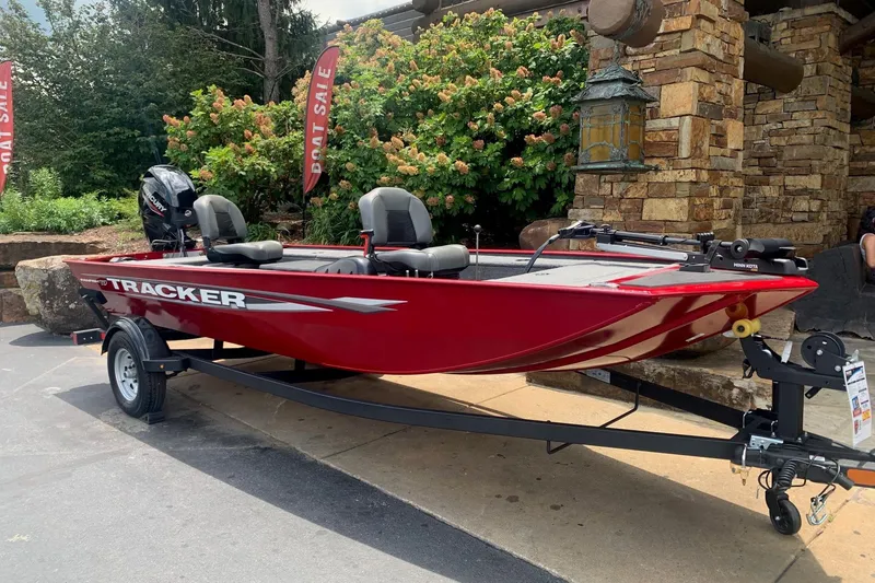 The Image of 2025 Tracker Panfish 17 boat in vibrant red on display, featuring a sleek design. - 0
