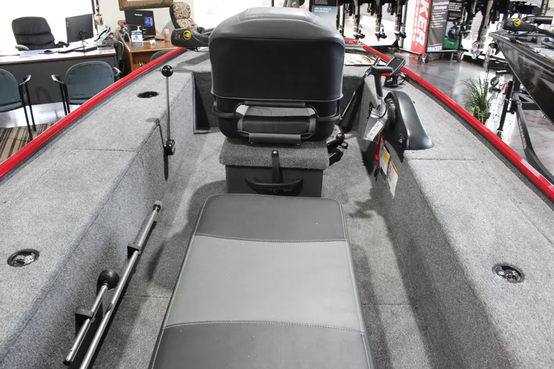 Slide: The Image of 2025 Tracker Panfish 17 boat interior with seating and storage compartments. - 15