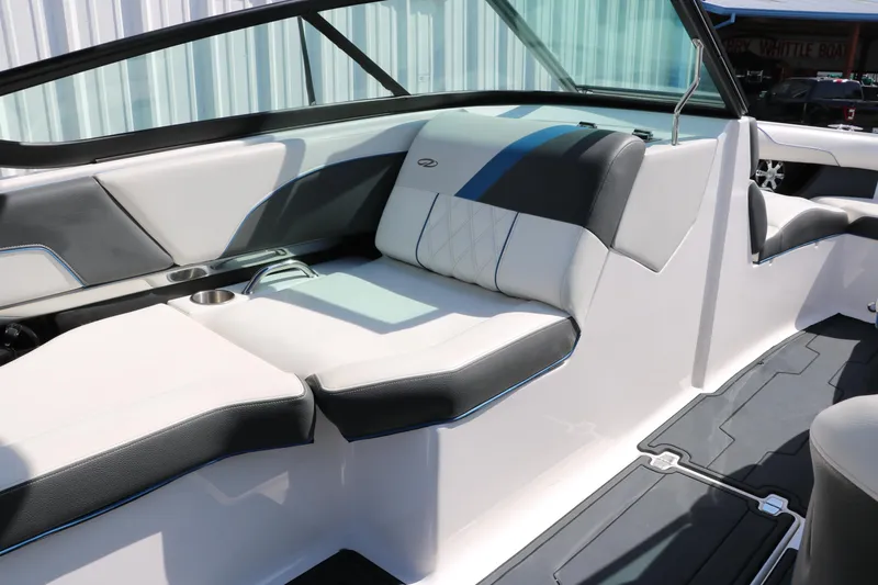 Slide: The Image of 2018 Regal 23 RX Surf boat interior with sleek seating and modern design. - 35