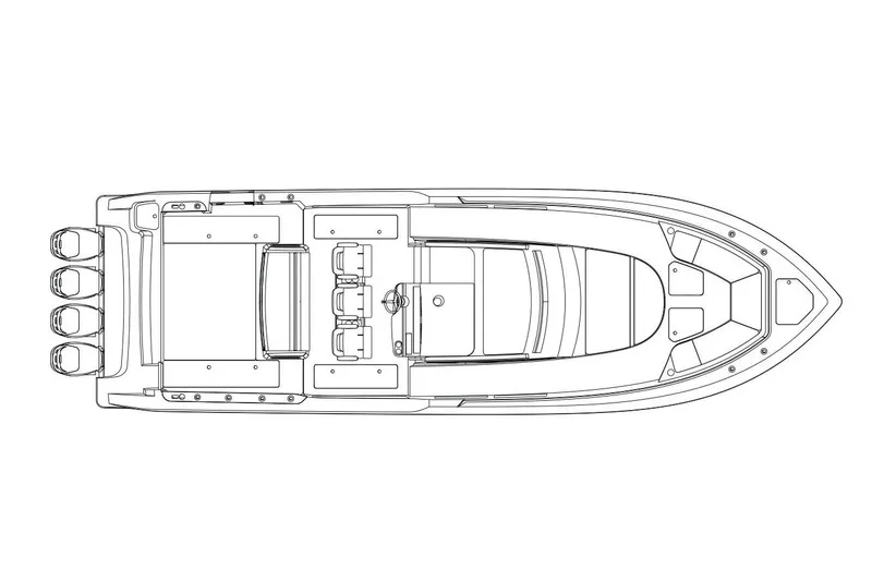 Slide: The Image of Four Mercury outboard engines on a 2019 Boston Whaler 420 Outrage at a dock. - 4