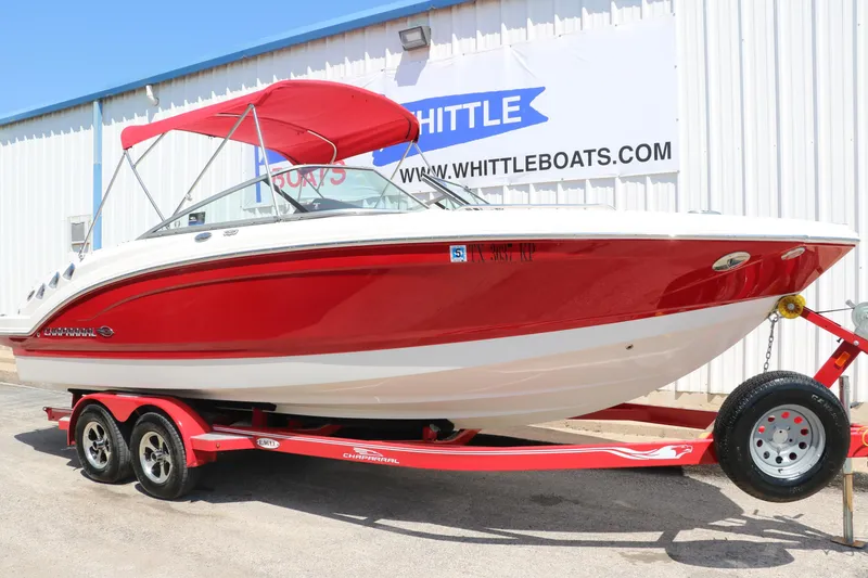 Slide: The Image of 2016 Chaparral 246 SSi boat in red on trailer, displayed at Whittle Boats dealership. - 13