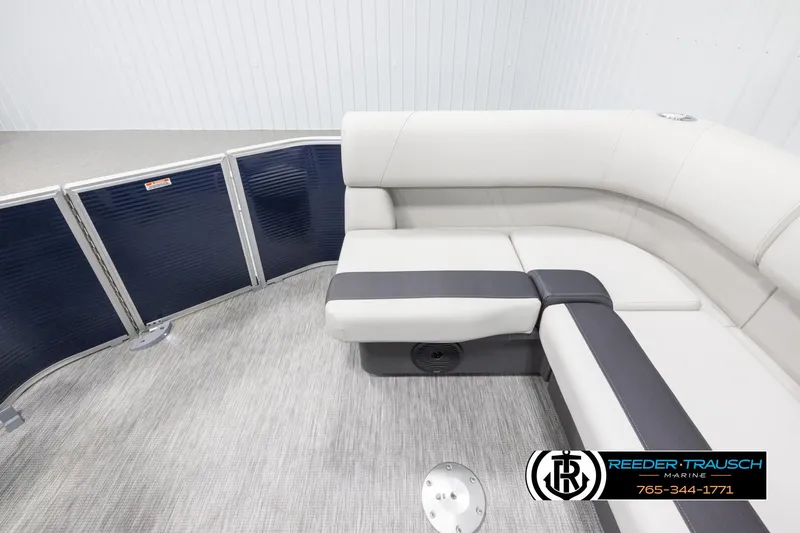 Slide: The Image of 2025 Bennington 20 SLSE pontoon boat interior with sleek seating and modern design. - 15