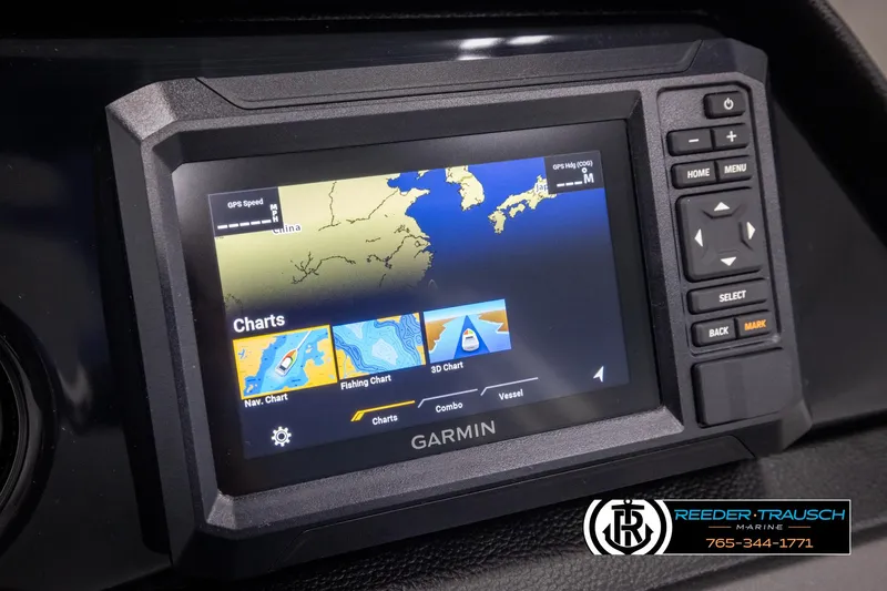 Slide: The Image of Garmin navigation display on 2025 Bennington 20 SLSE boat dashboard. - 32