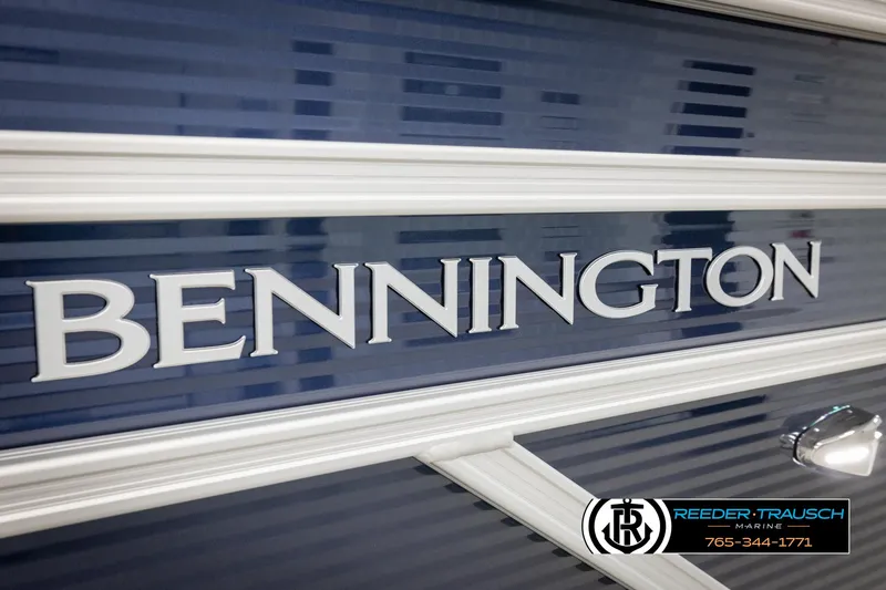Slide: The Image of 2025 Bennington 20 SLSE boat logo with Reeder-Trausch Marine branding. - 42