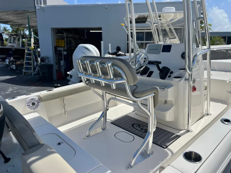 Slide: The Image of 2024 Key West 189 FS boat interior with helm and seating, showcasing modern design and functionality. - 32