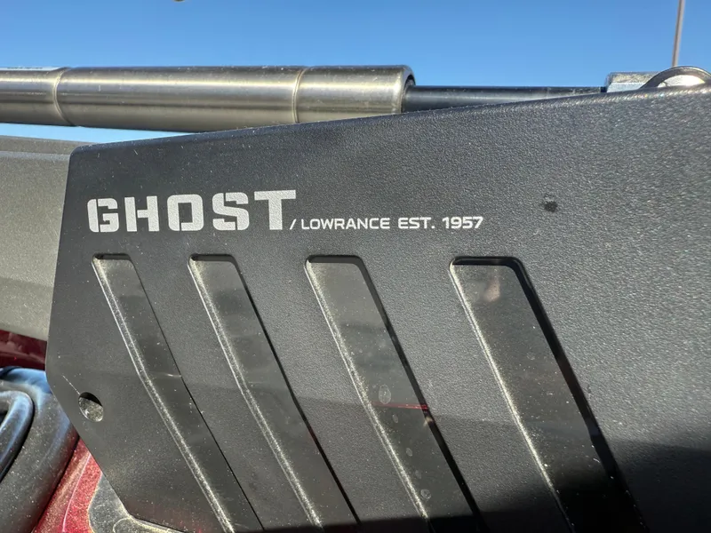 Slide: The Image of Close-up of Lowrance Ghost trolling motor on 2022 Ranger Z518 boat under clear sky. - 31