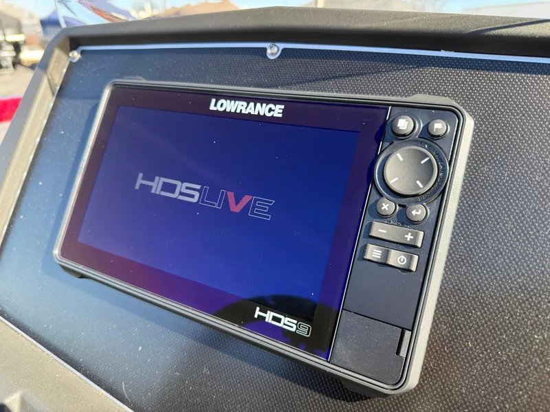 Slide: The Image of Lowrance HDS Live 9 fishfinder on 2022 Ranger Z518 boat dashboard. - 8