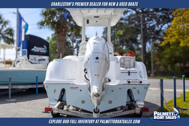 Slide: The Image of 2025 Sea Fox 228 Commander boat displayed at Palmetto Boat Sales dealership. - 3