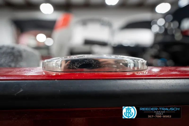 Slide: The Image of Close-up of a 2021 Tracker Super Guide 17 boat detail in a showroom. - 42