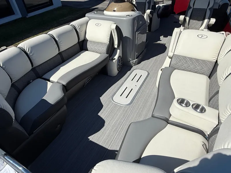 Slide: The Image of Luxurious interior of 2021 Veranda Relax VR22RC pontoon boat with plush seating. - 11