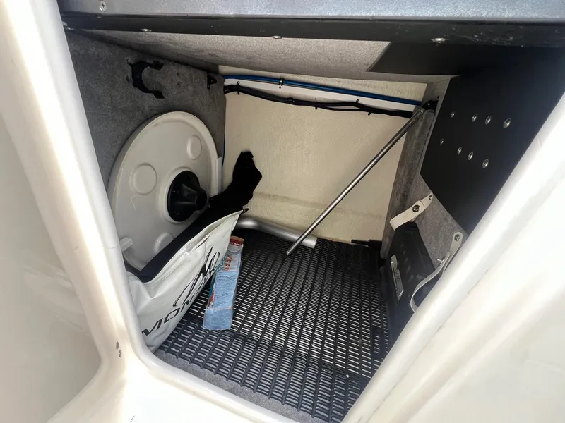 Slide: The Image of Storage compartment in a 2009 Monterey 254FS boat, featuring various equipment and accessories. - 14