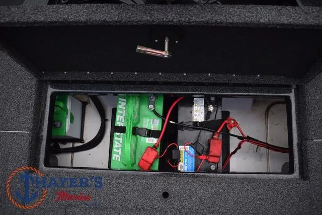 Slide: The Image of Battery compartment of 2020 Nitro Z17 boat with Interstate battery and wiring. - 32