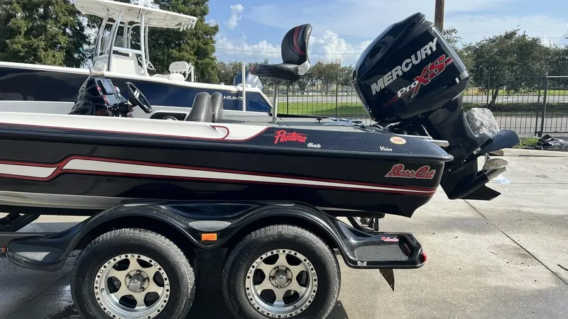 Slide: The Image of 2018 Bass Cat Pantera Classic boat with Mercury Pro XS engine on trailer. - 15