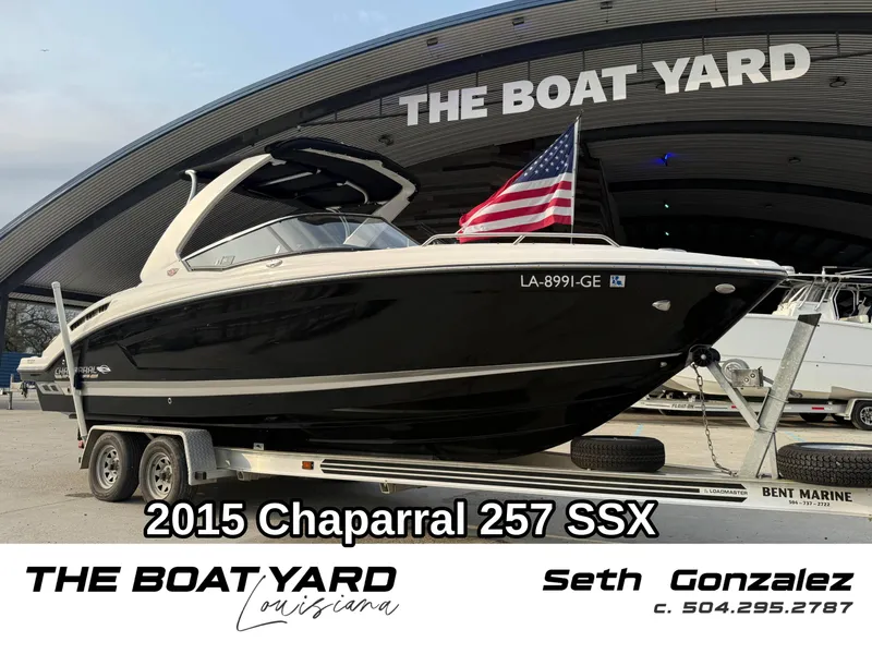 Slide: The Image of 2015 Chaparral 257 SSX boat on trailer at The Boat Yard, Louisiana. - 1