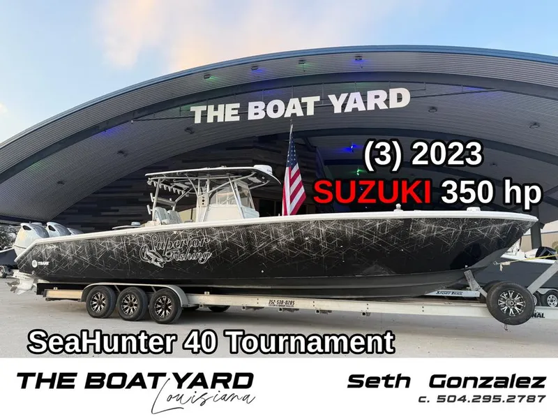 The Image of SeaHunter 41 CC Offshore boat with Suzuki 350 hp engines at The Boat Yard, Louisiana. - 1