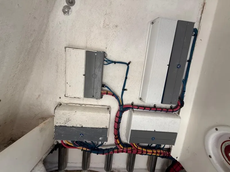 Slide: The Image of Electrical panel wiring inside a 2006 SeaHunter 41 CC Offshore Center Console boat. - 21